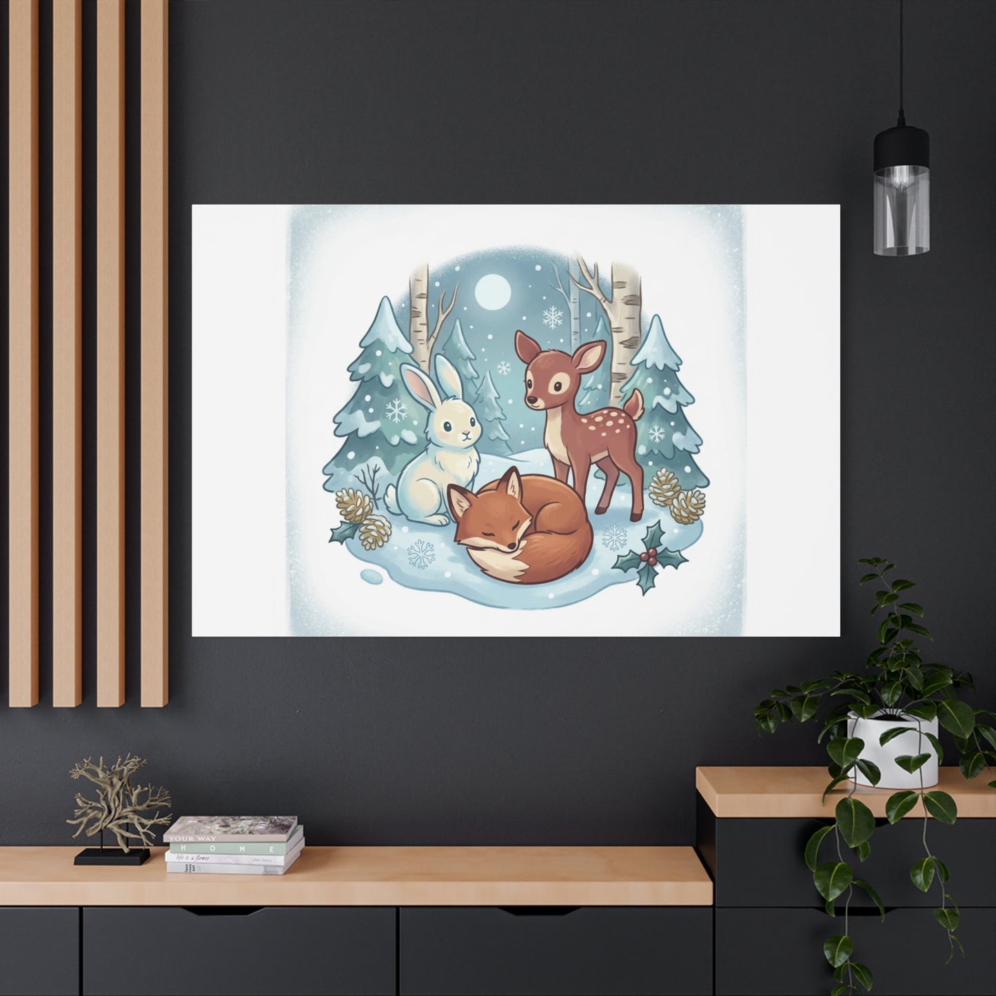 Winter Forest Cute Animal Illustration Canvas | Cozy Critter Wall Art