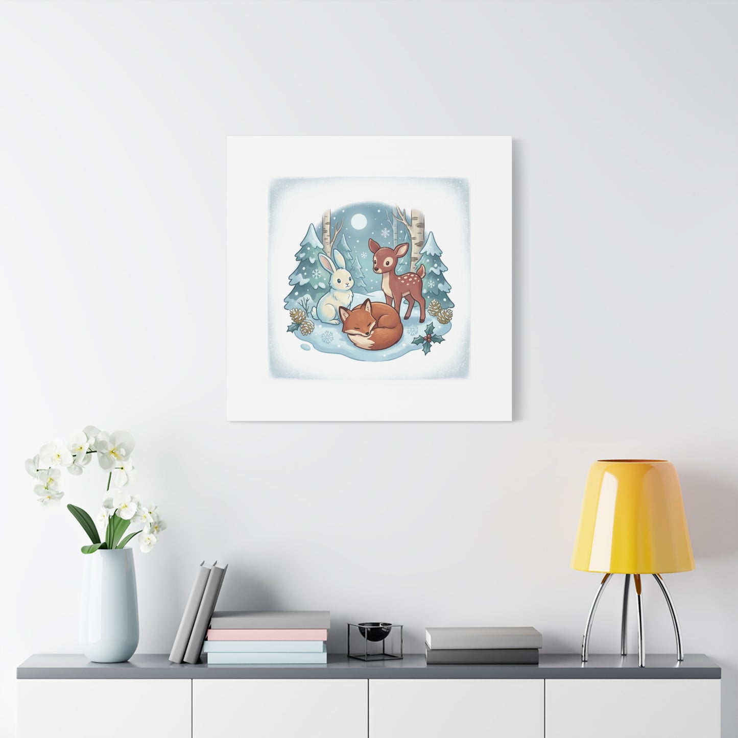 Winter Forest Cute Animal Illustration Canvas | Cozy Critter Wall Art