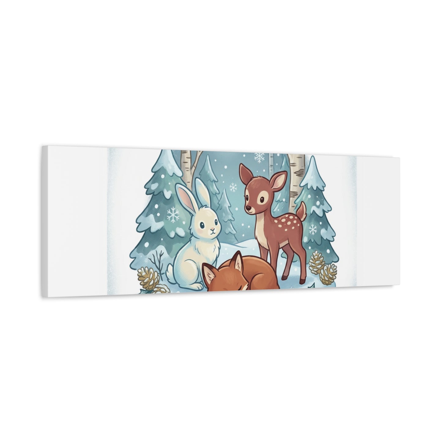 Winter Forest Cute Animal Illustration Canvas | Cozy Critter Wall Art