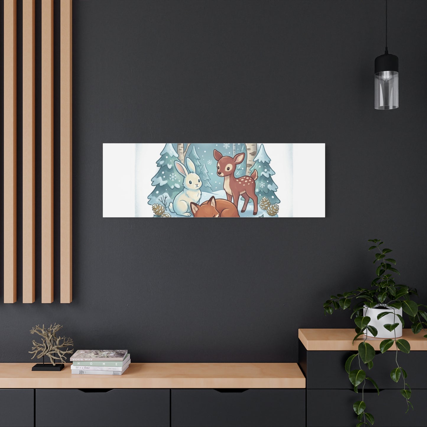 Winter Forest Cute Animal Illustration Canvas | Cozy Critter Wall Art