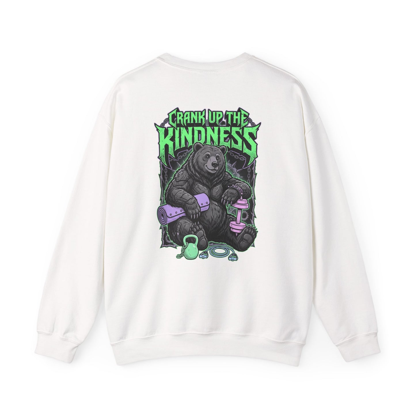 Crank Up the Kindness Crewneck, metal font shirt, gothic wellness quote