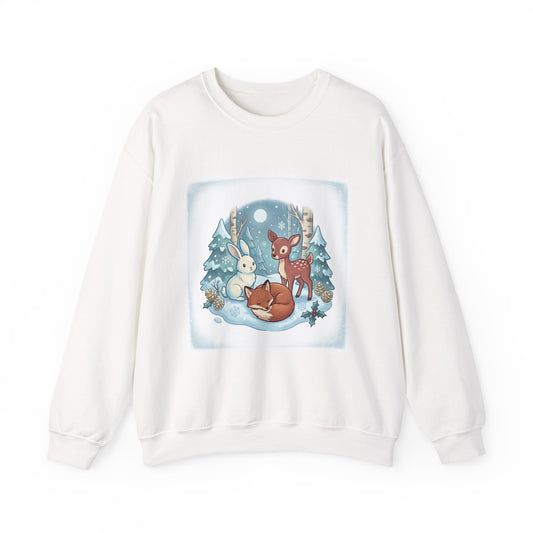 Cozy Winter Forest Animals Sweatshirt | cute animal illustration, cozy critter art