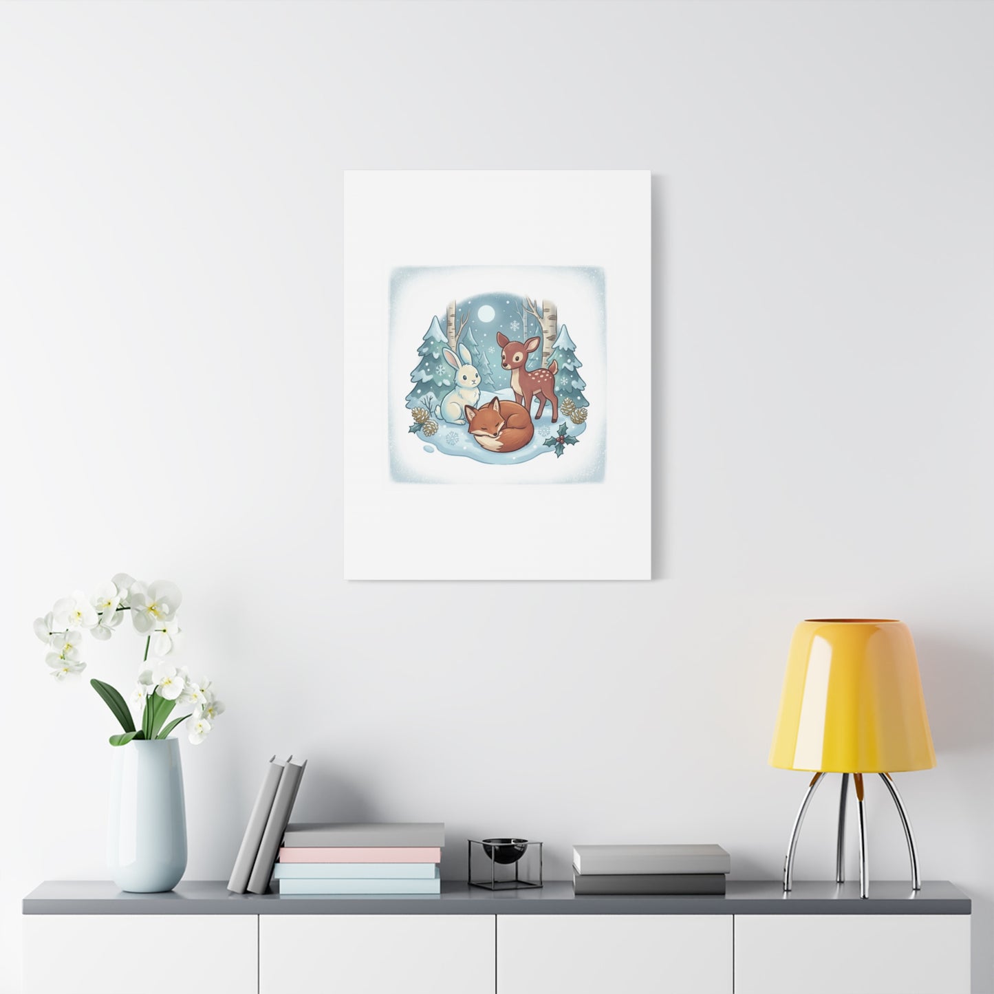 Winter Forest Cute Animal Illustration Canvas | Cozy Critter Wall Art