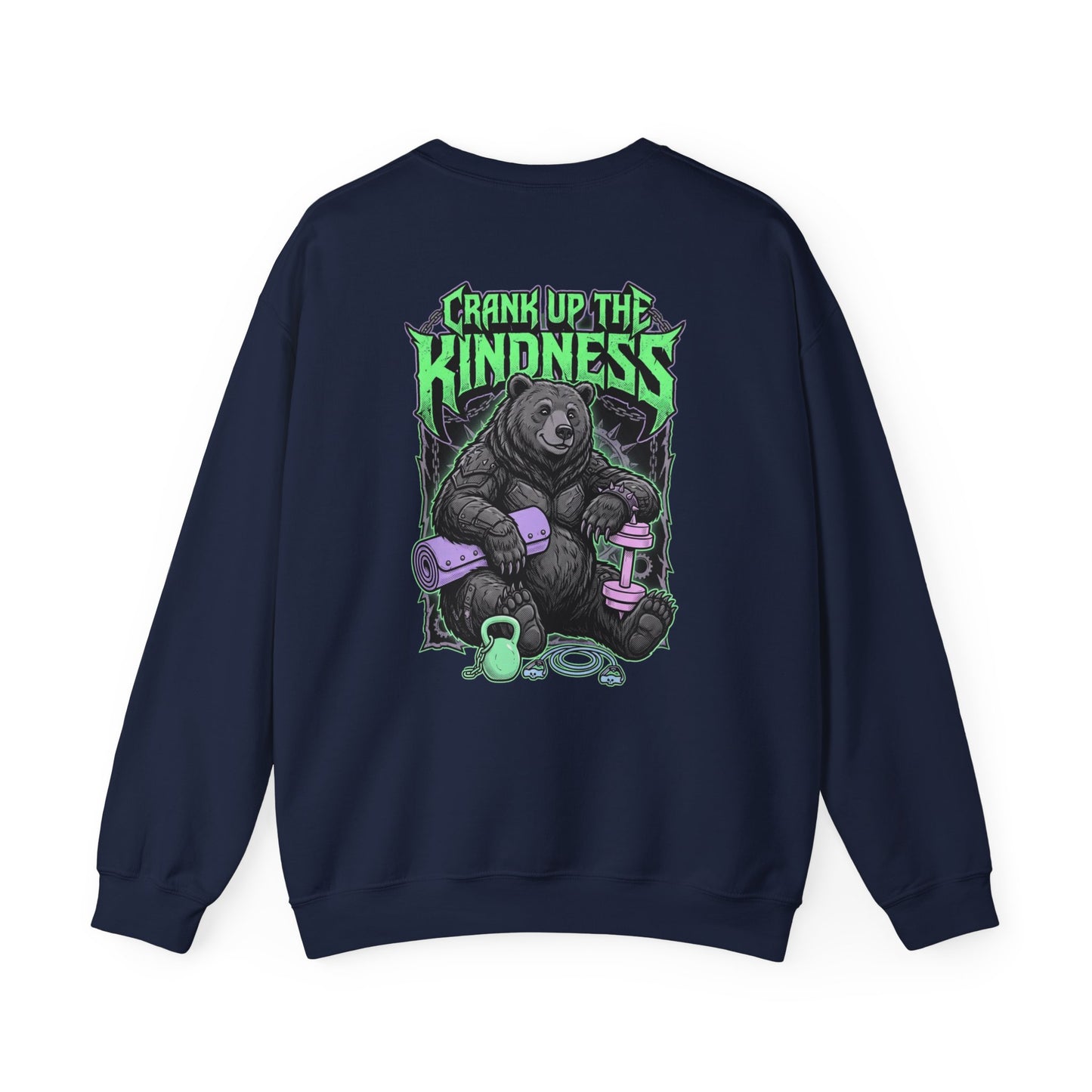 Crank Up the Kindness Crewneck, metal font shirt, gothic wellness quote