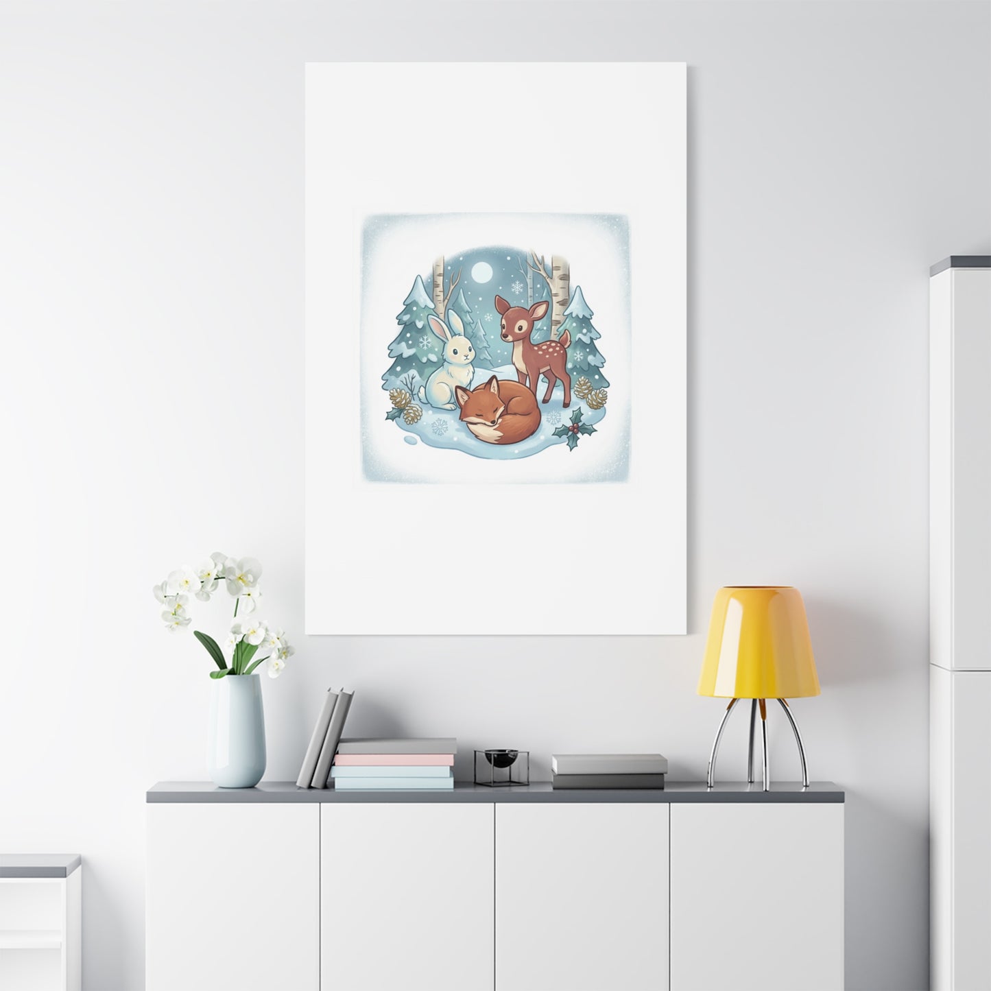 Winter Forest Cute Animal Illustration Canvas | Cozy Critter Wall Art
