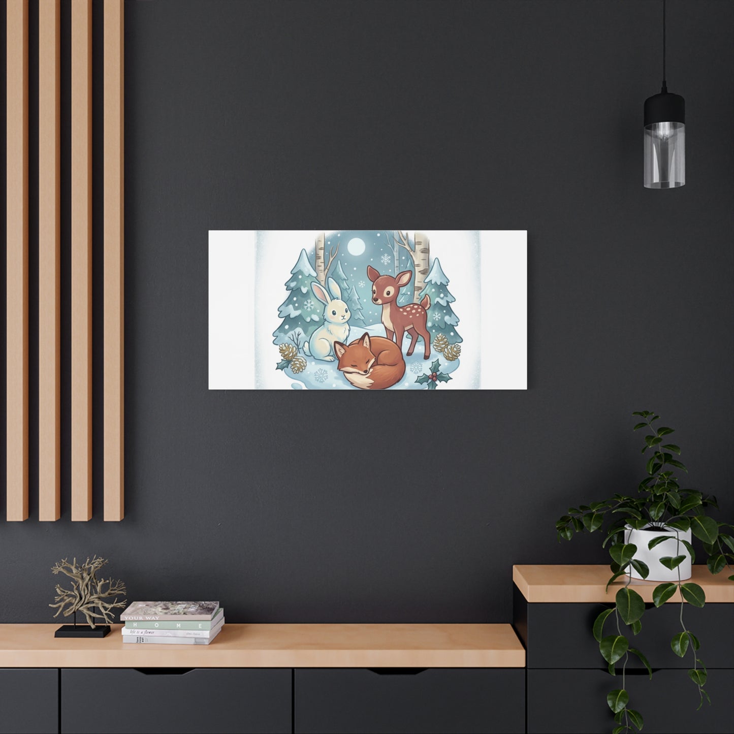 Winter Forest Cute Animal Illustration Canvas | Cozy Critter Wall Art