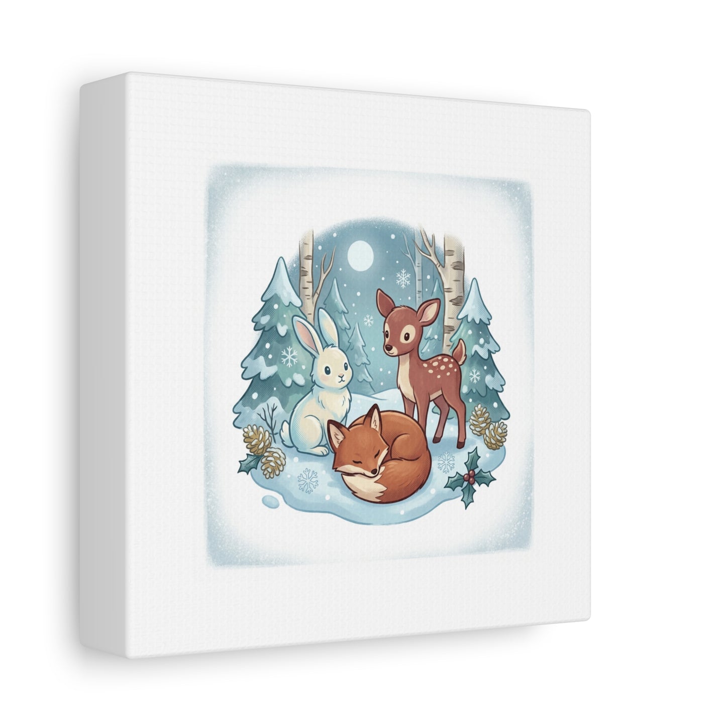 Winter Forest Cute Animal Illustration Canvas | Cozy Critter Wall Art