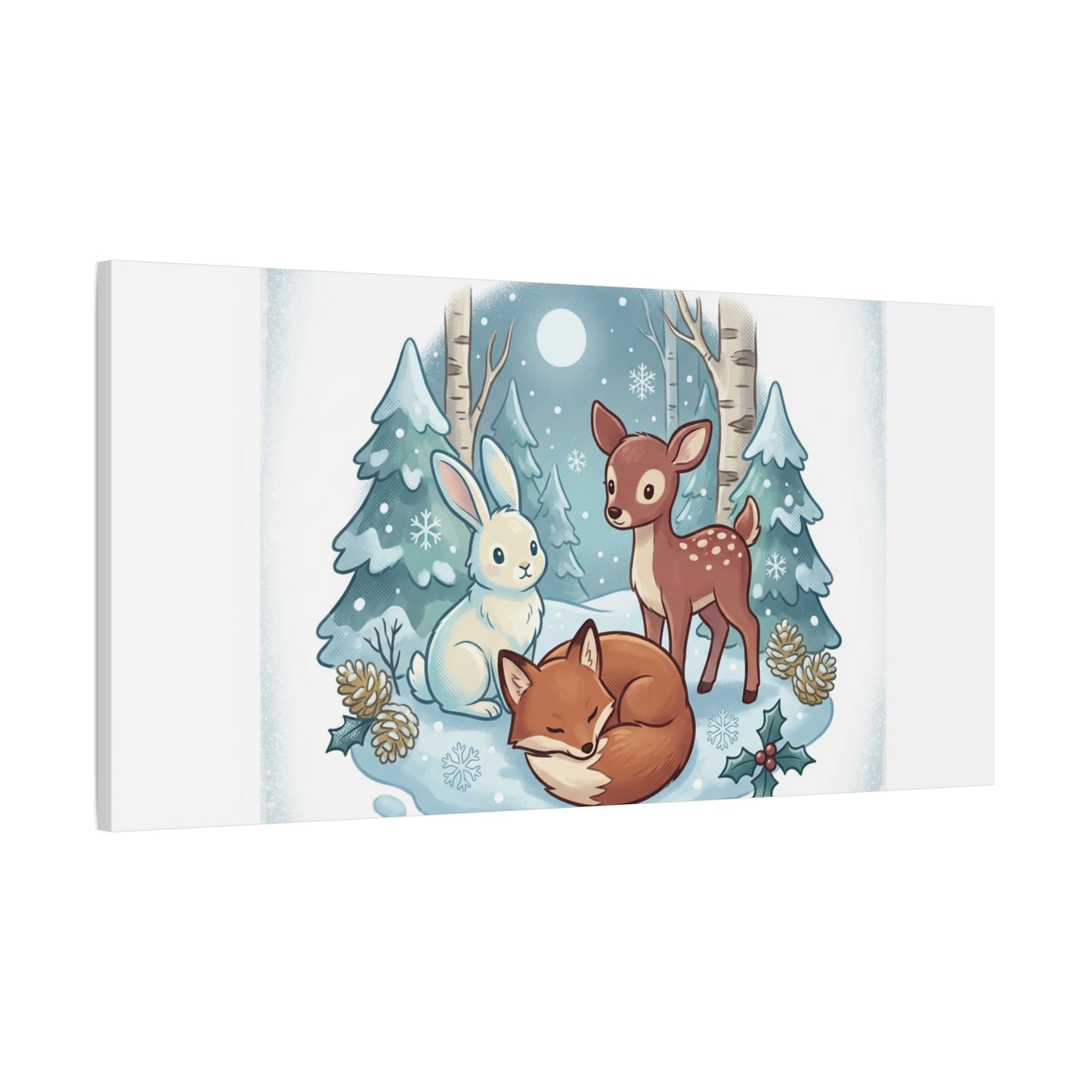 Winter Forest Cute Animal Illustration Canvas | Cozy Critter Wall Art
