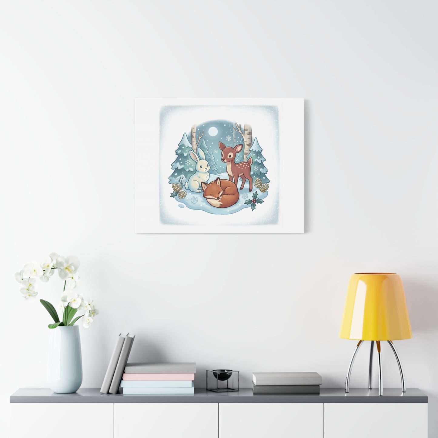 Winter Forest Cute Animal Illustration Canvas | Cozy Critter Wall Art