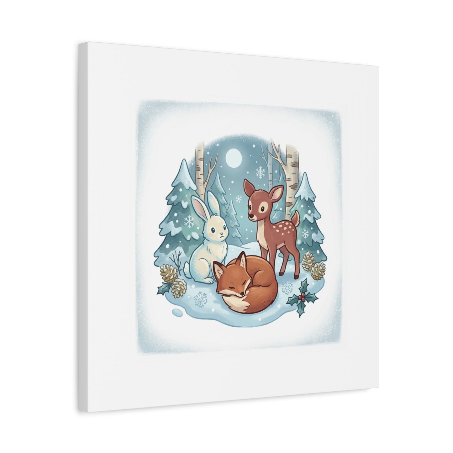 Winter Forest Cute Animal Illustration Canvas | Cozy Critter Wall Art