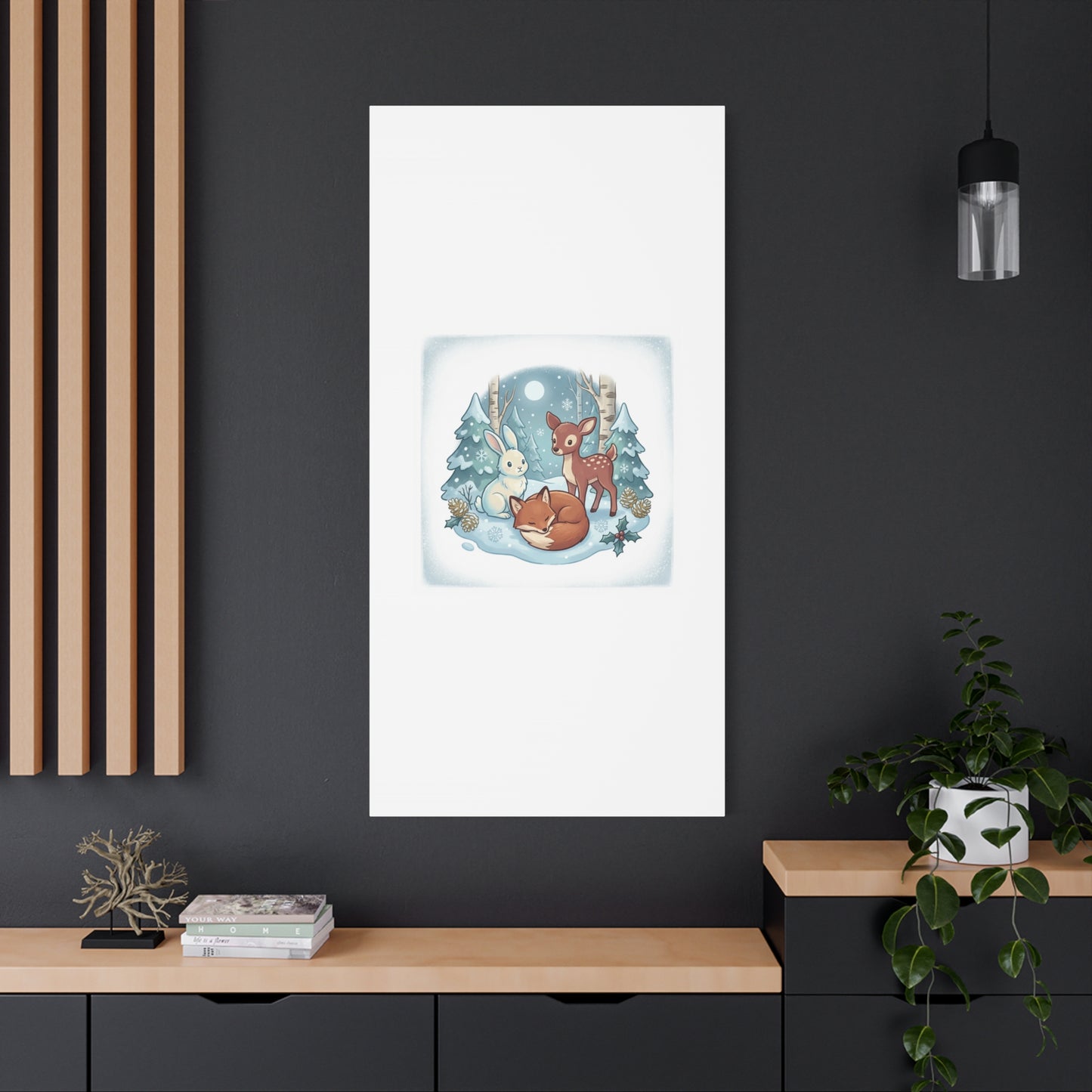 Winter Forest Cute Animal Illustration Canvas | Cozy Critter Wall Art