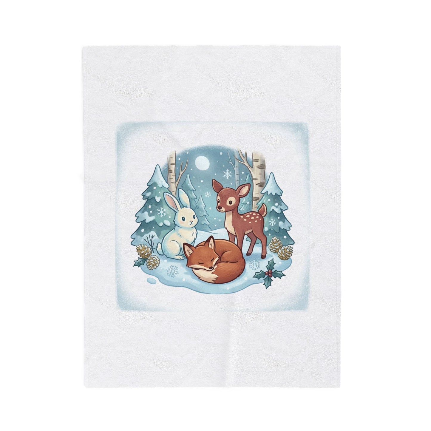Winter Forest Critters Velveteen Plush Blanket | cute animal illustration, cozy critter art