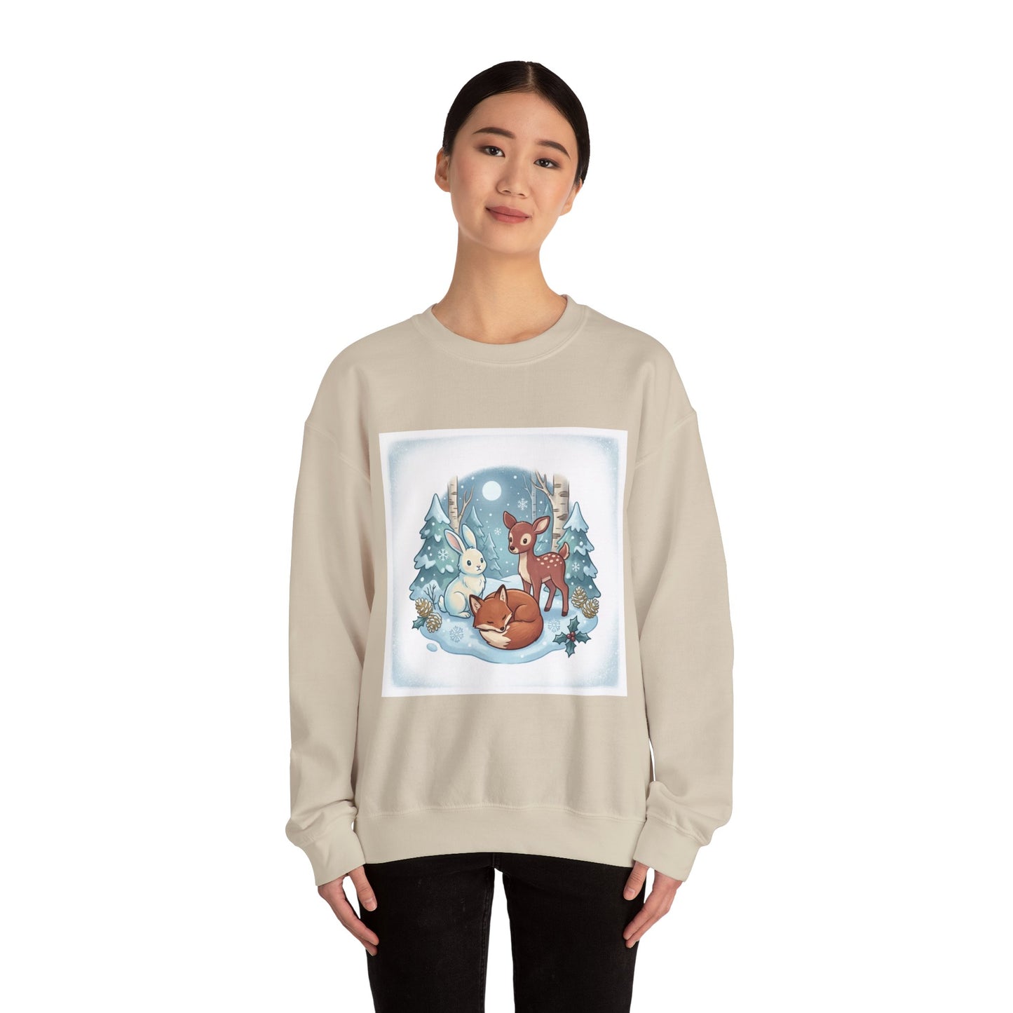 Cozy Winter Forest Animals Sweatshirt | cute animal illustration, cozy critter art