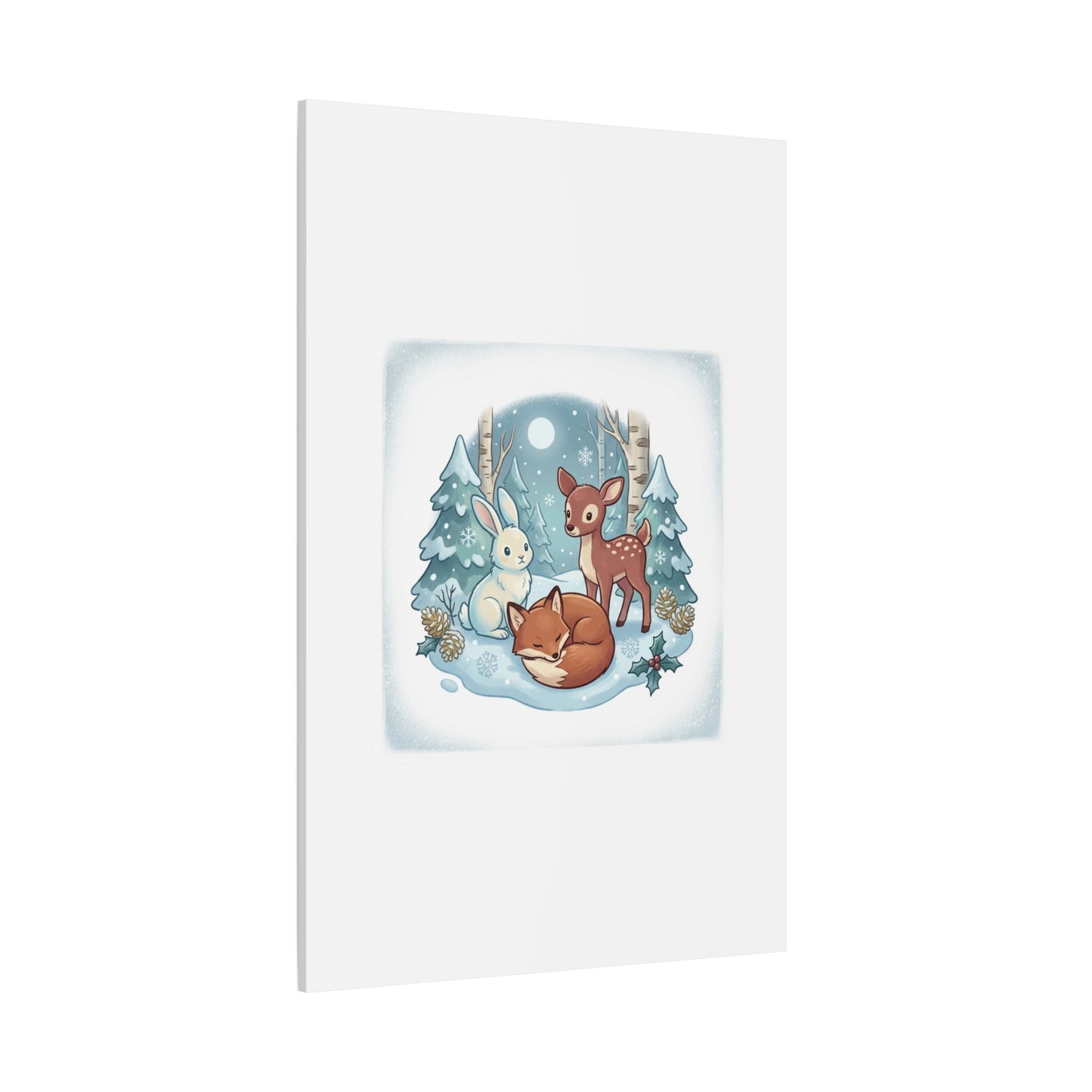 Winter Forest Cute Animal Illustration Canvas | Cozy Critter Wall Art