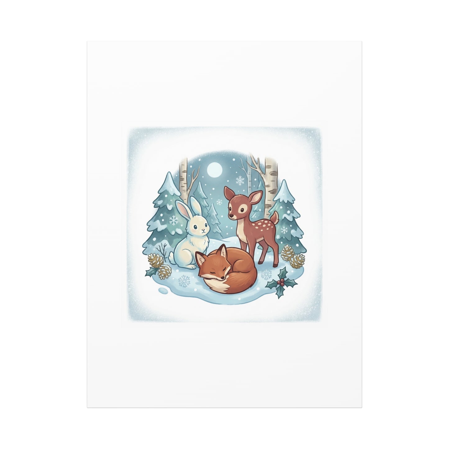 Winter Forest Cute Animal Illustration Canvas | Cozy Critter Wall Art