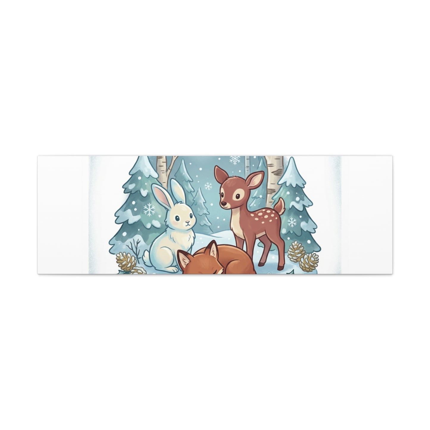 Winter Forest Cute Animal Illustration Canvas | Cozy Critter Wall Art