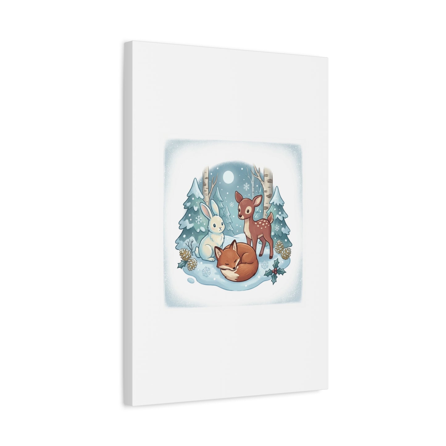 Winter Forest Cute Animal Illustration Canvas | Cozy Critter Wall Art