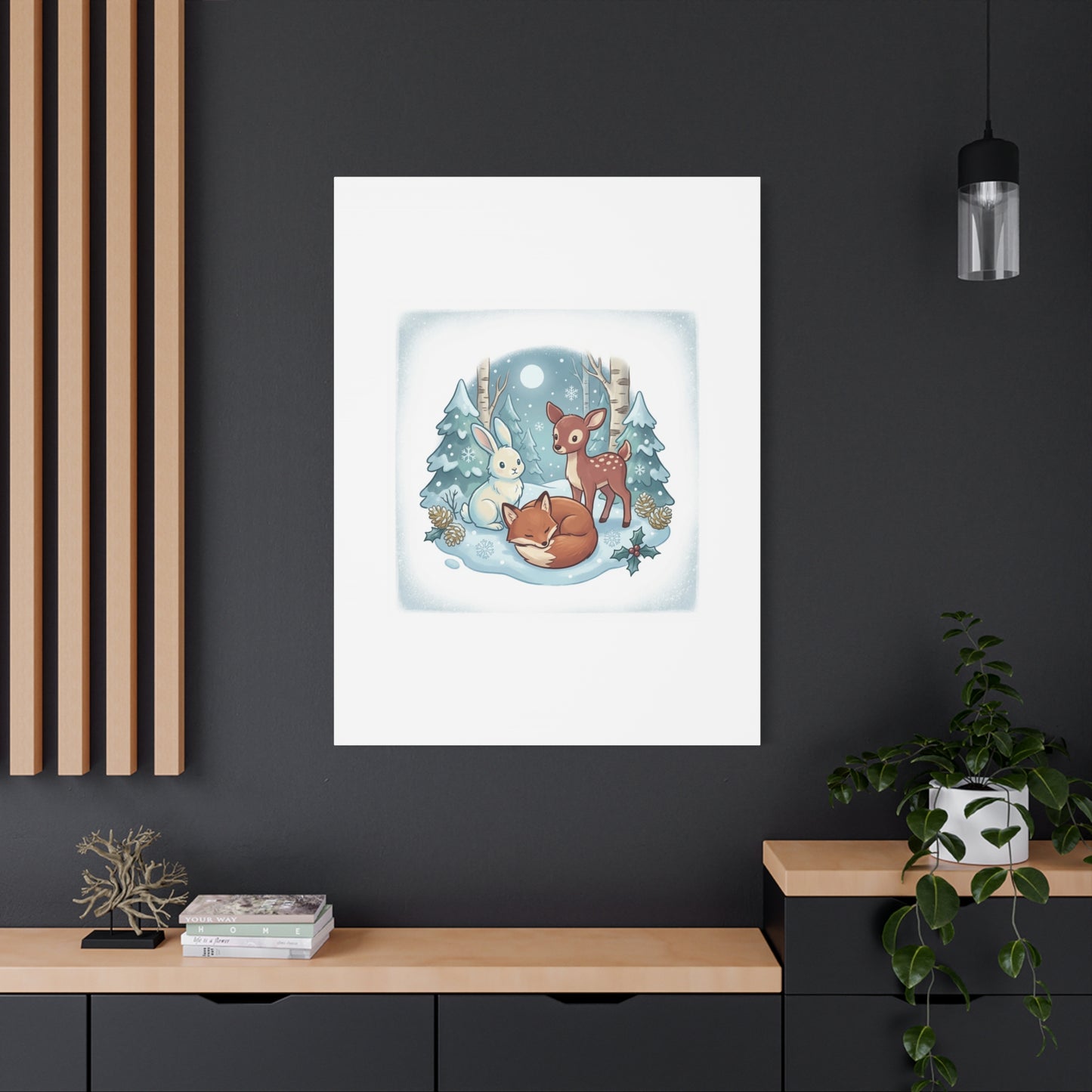 Winter Forest Cute Animal Illustration Canvas | Cozy Critter Wall Art