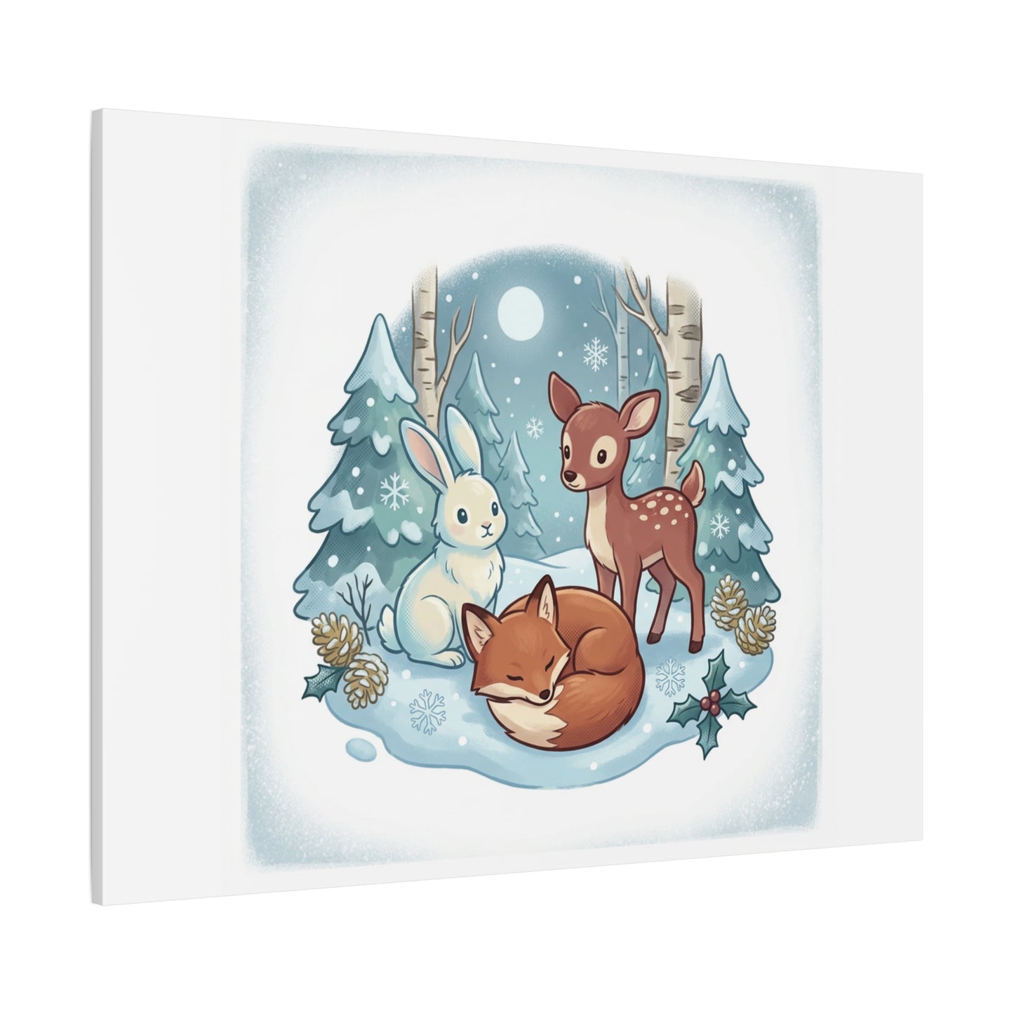 Winter Forest Cute Animal Illustration Canvas | Cozy Critter Wall Art