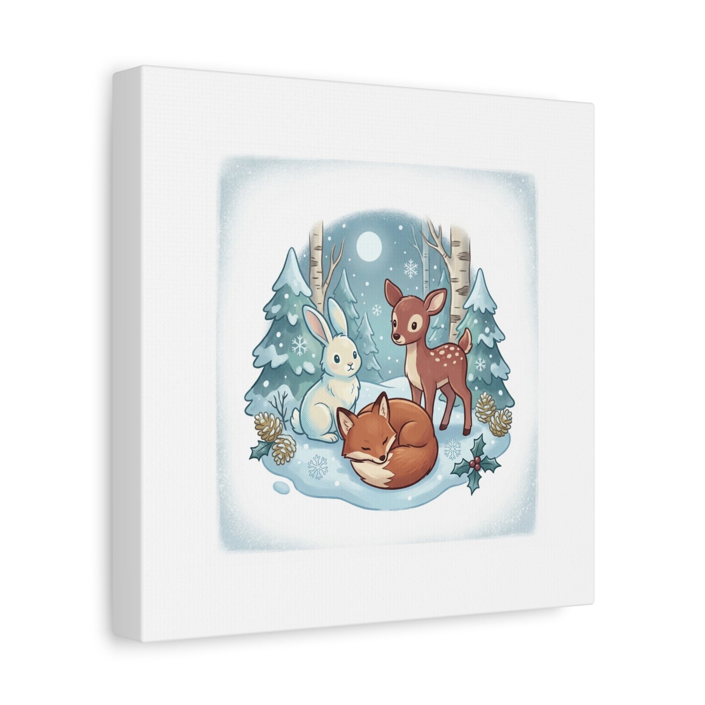 Winter Forest Cute Animal Illustration Canvas | Cozy Critter Wall Art