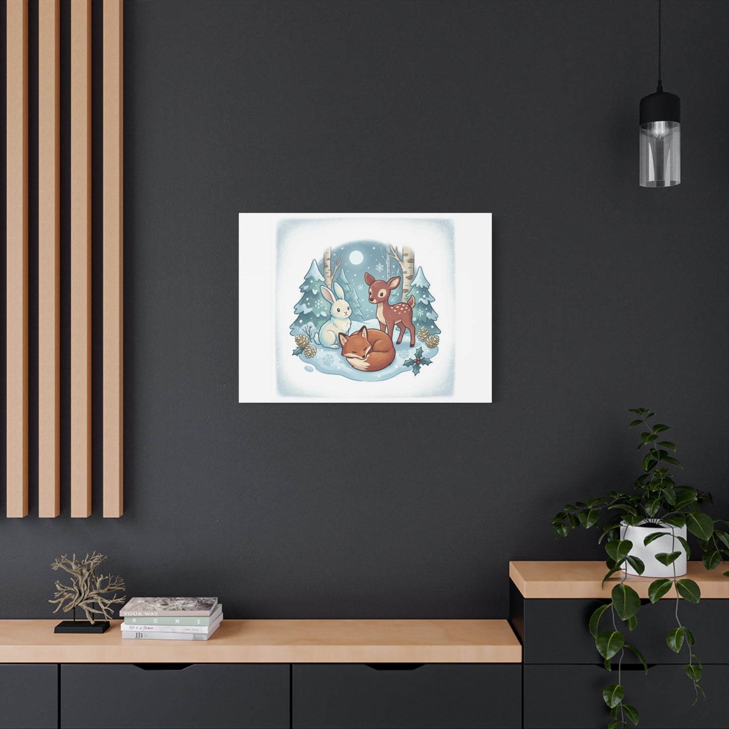 Winter Forest Cute Animal Illustration Canvas | Cozy Critter Wall Art