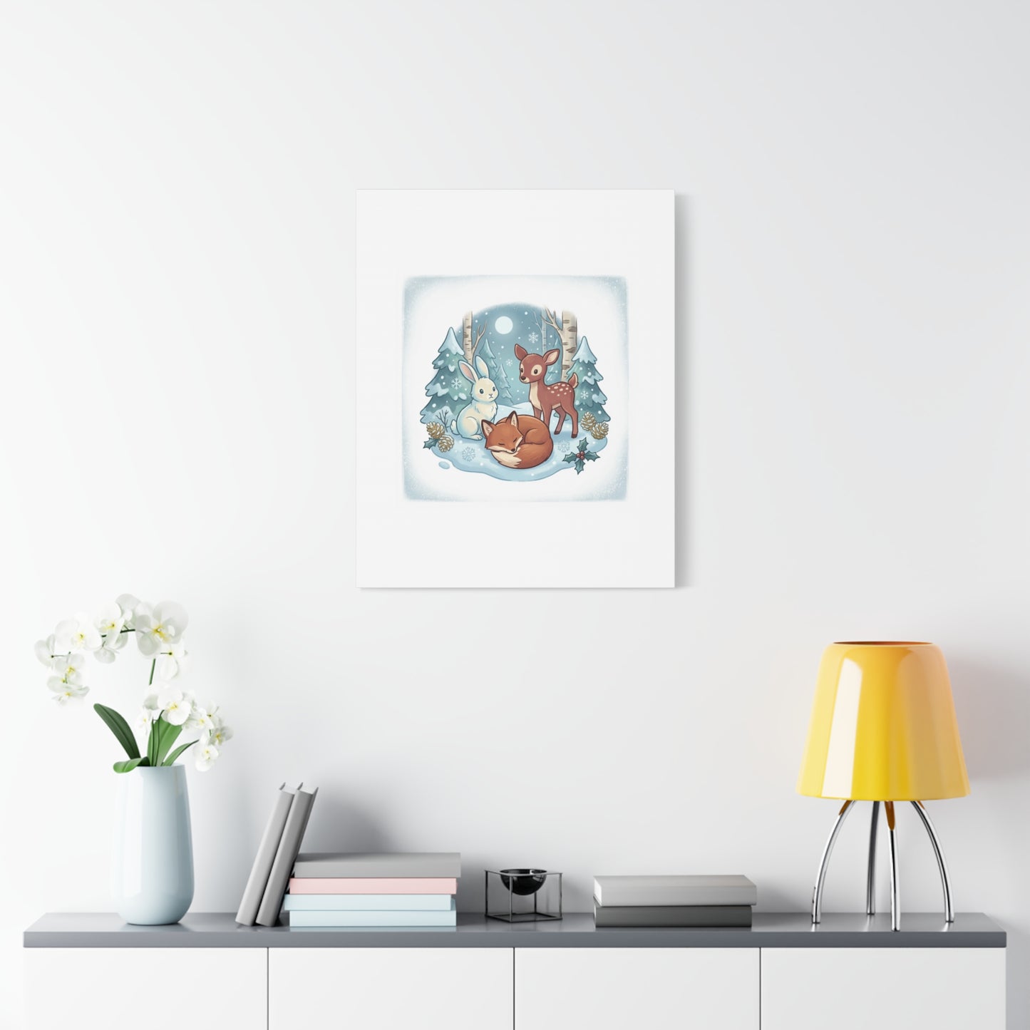 Winter Forest Cute Animal Illustration Canvas | Cozy Critter Wall Art