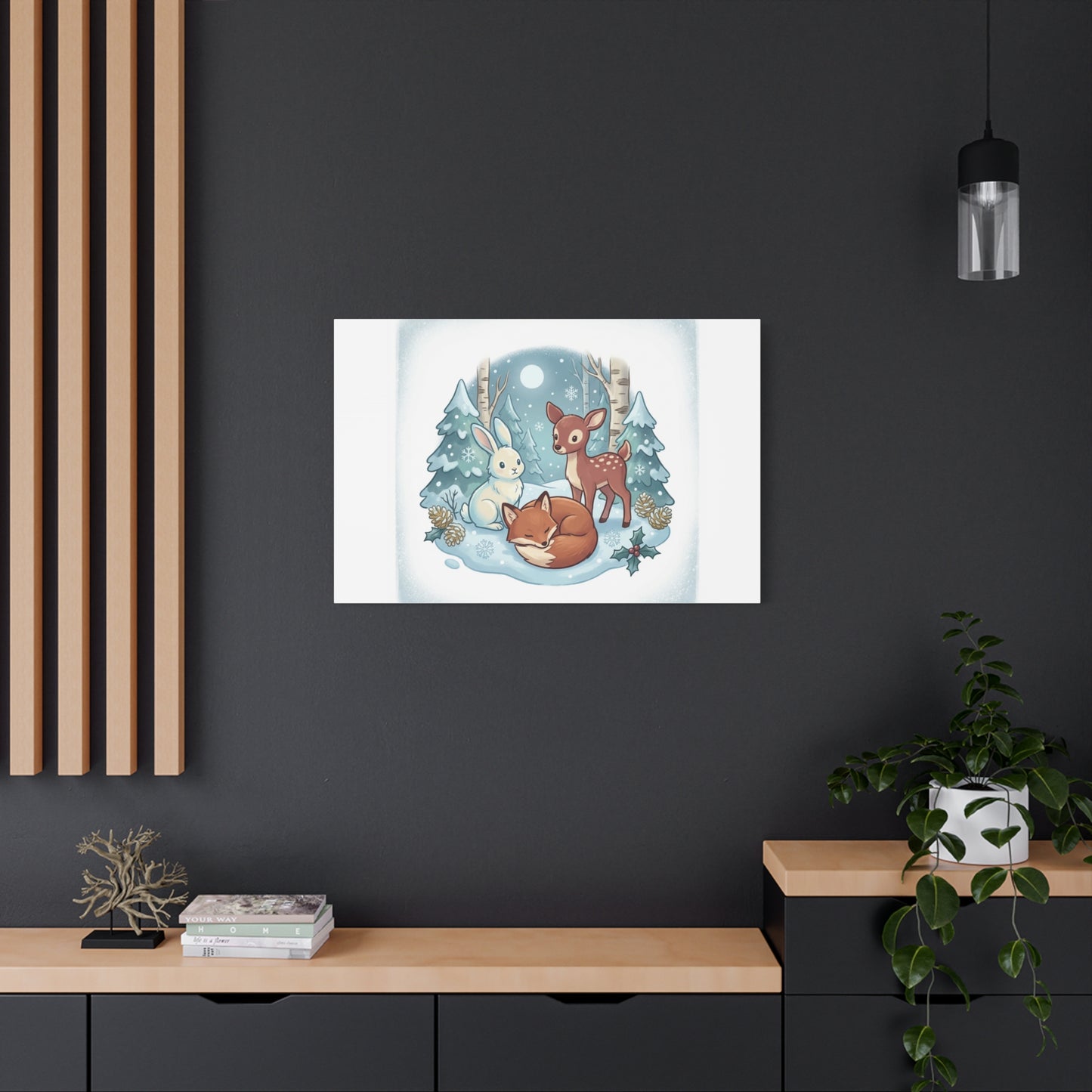 Winter Forest Cute Animal Illustration Canvas | Cozy Critter Wall Art