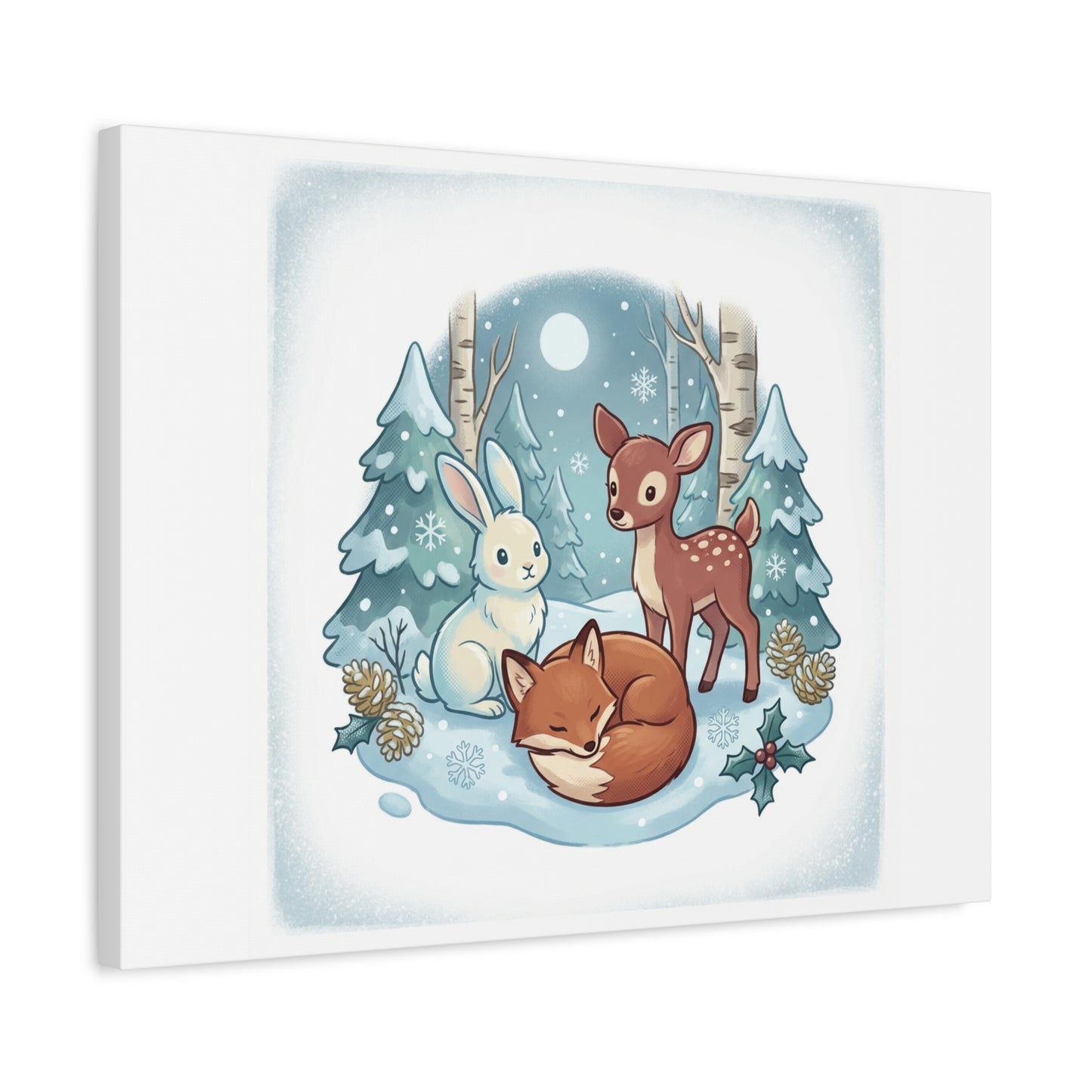 Winter Forest Cute Animal Illustration Canvas | Cozy Critter Wall Art