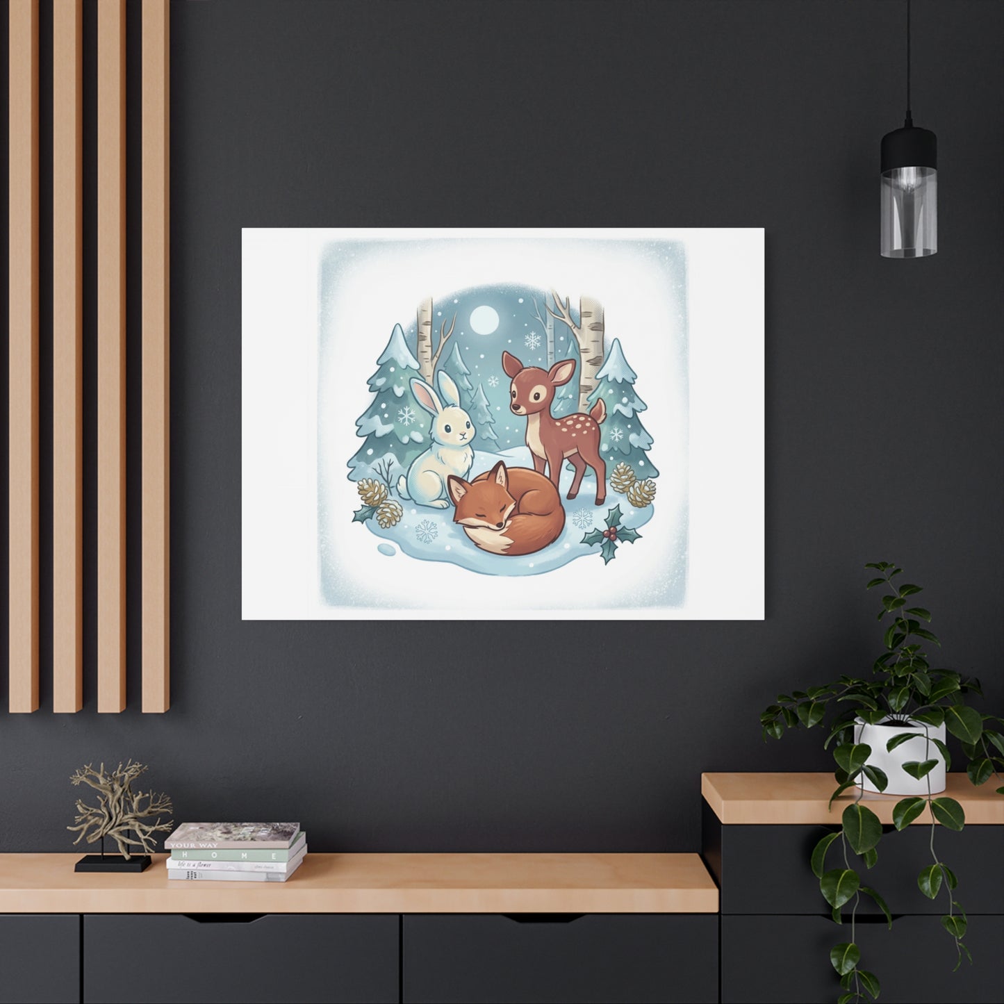Winter Forest Cute Animal Illustration Canvas | Cozy Critter Wall Art