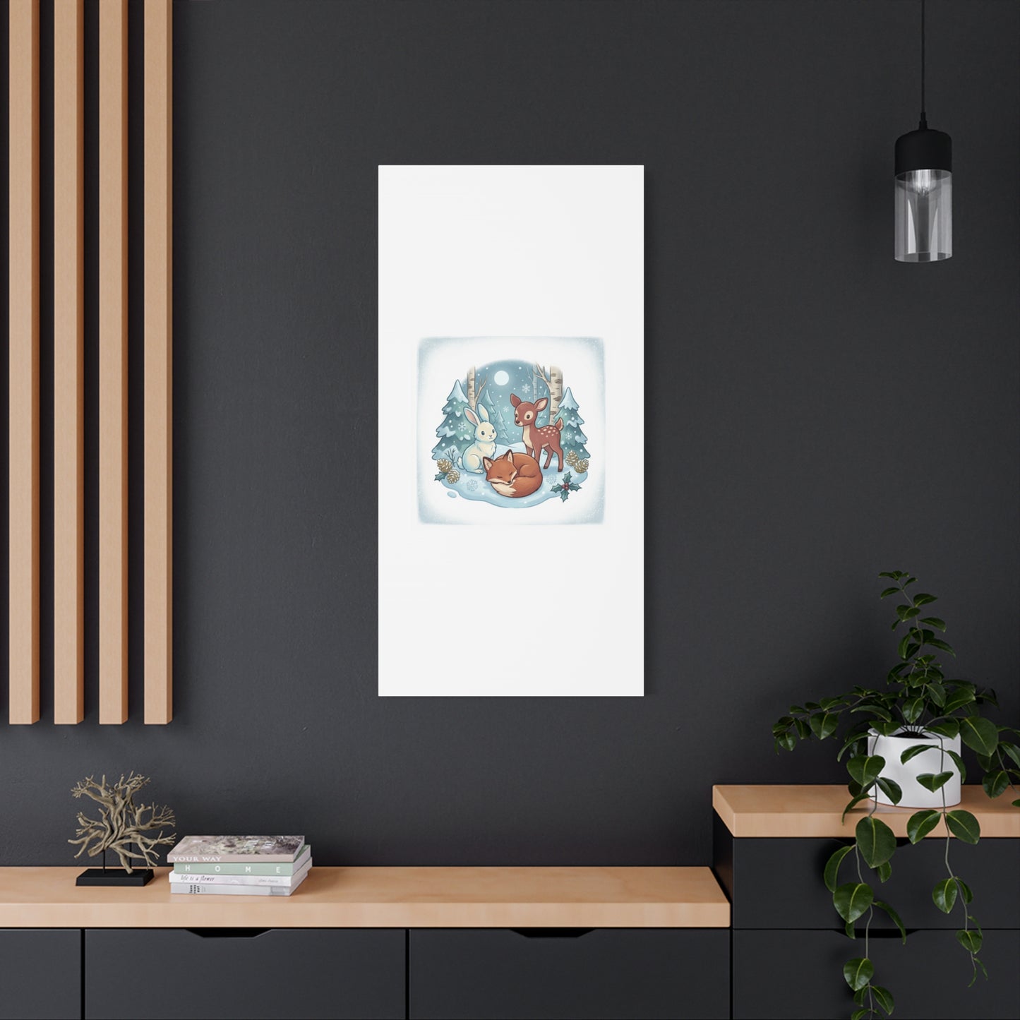 Winter Forest Cute Animal Illustration Canvas | Cozy Critter Wall Art