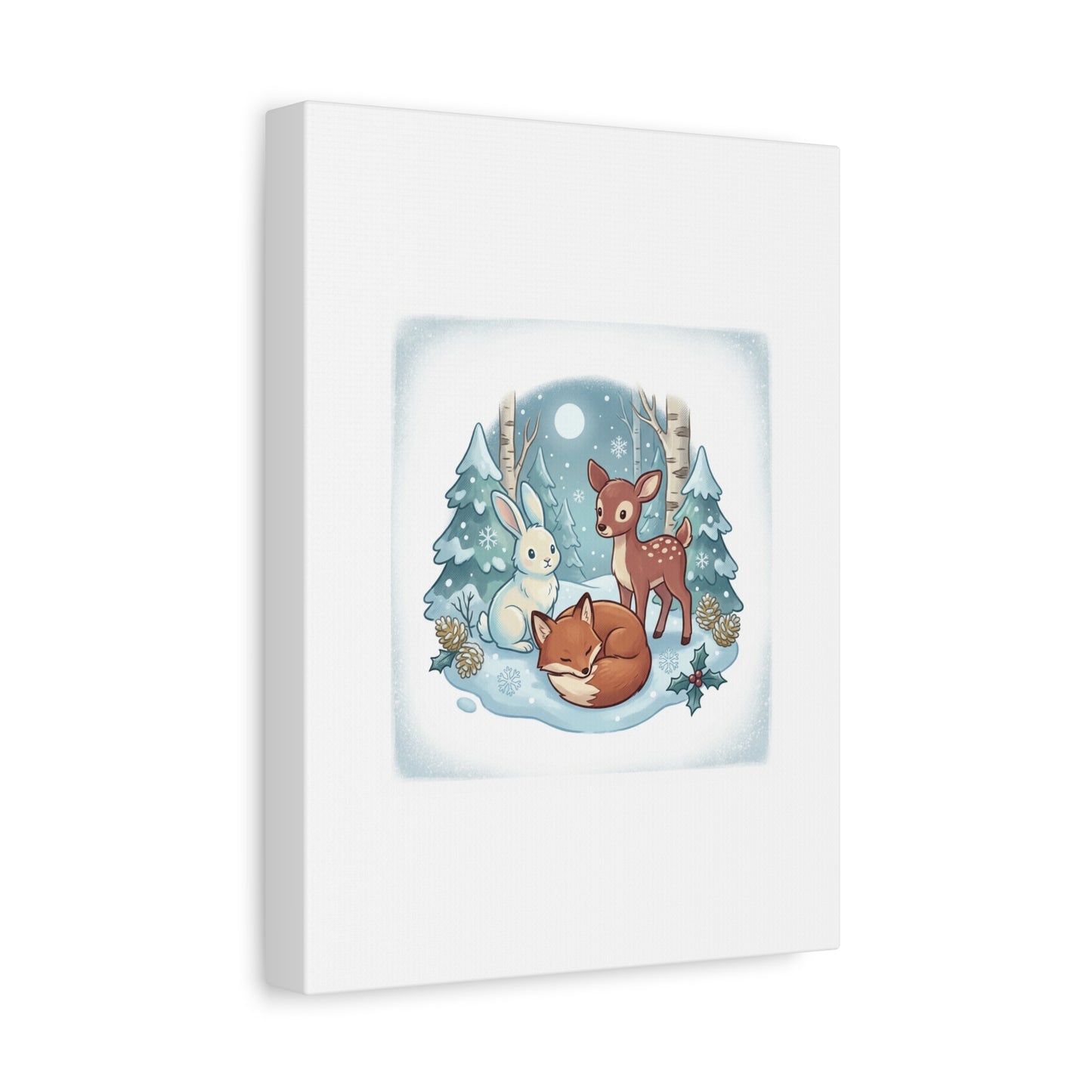 Winter Forest Cute Animal Illustration Canvas | Cozy Critter Wall Art