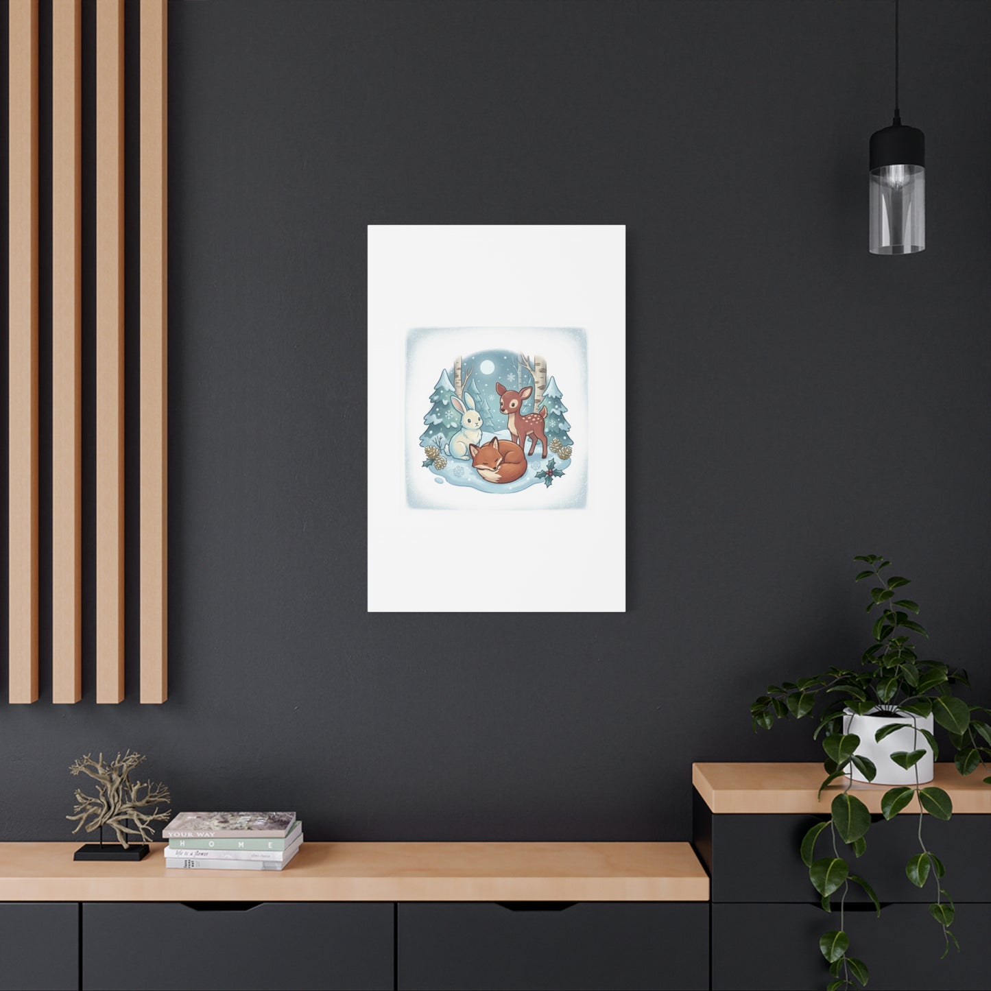 Winter Forest Cute Animal Illustration Canvas | Cozy Critter Wall Art