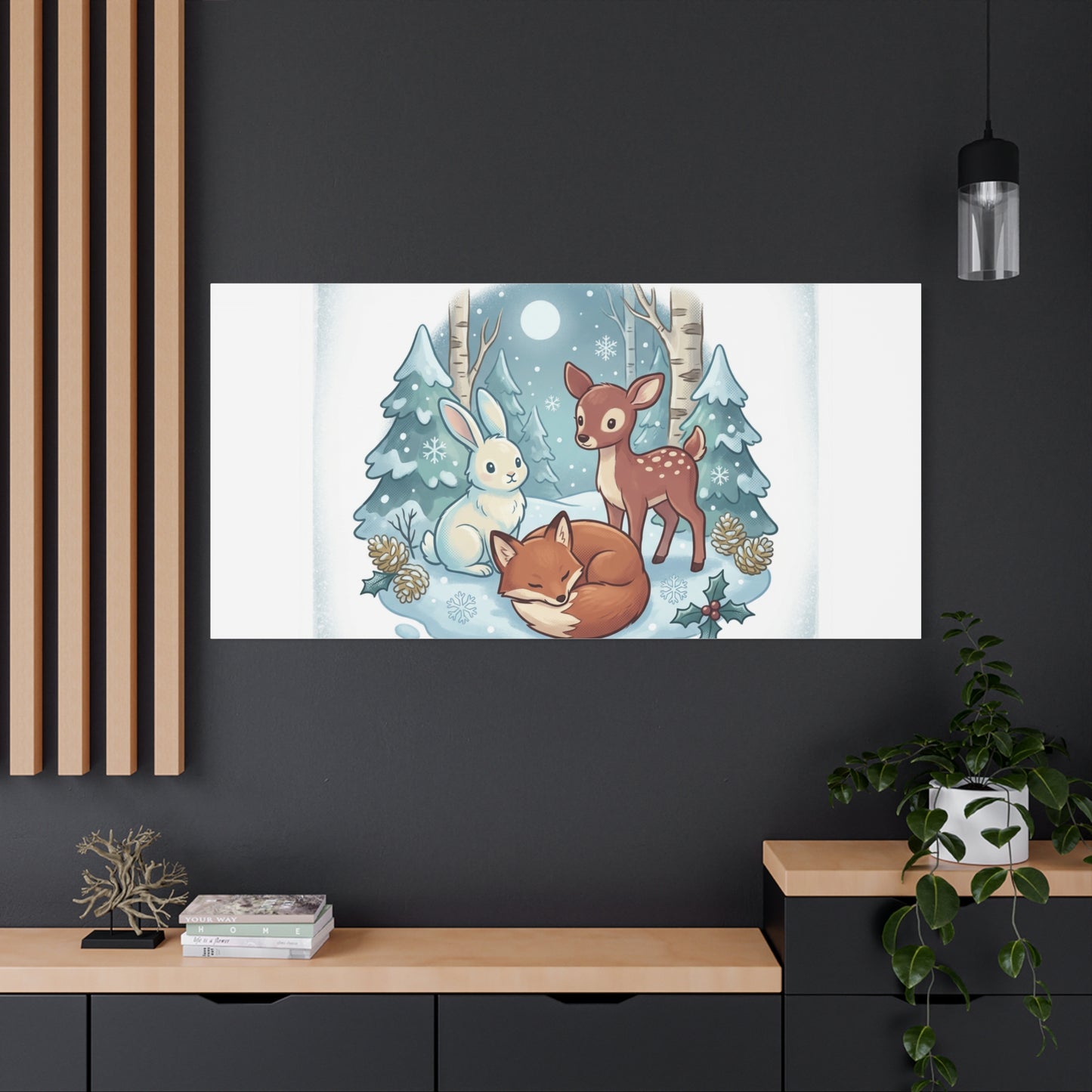Winter Forest Cute Animal Illustration Canvas | Cozy Critter Wall Art