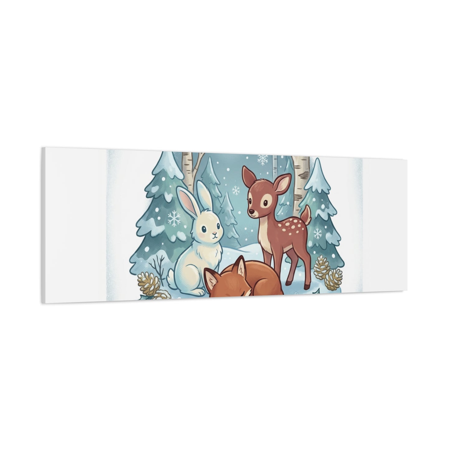 Winter Forest Cute Animal Illustration Canvas | Cozy Critter Wall Art