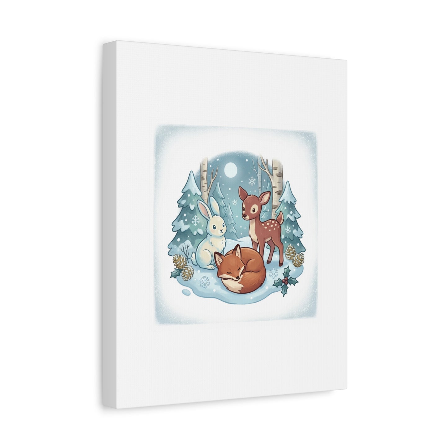 Winter Forest Cute Animal Illustration Canvas | Cozy Critter Wall Art