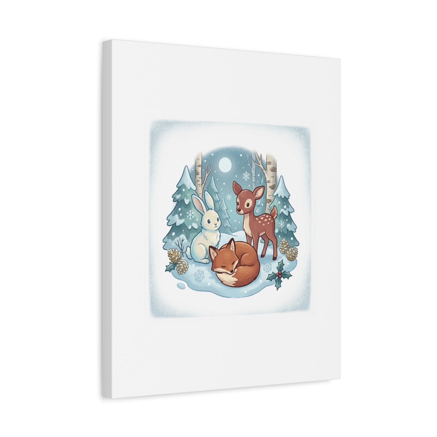 Winter Forest Cute Animal Illustration Canvas | Cozy Critter Wall Art