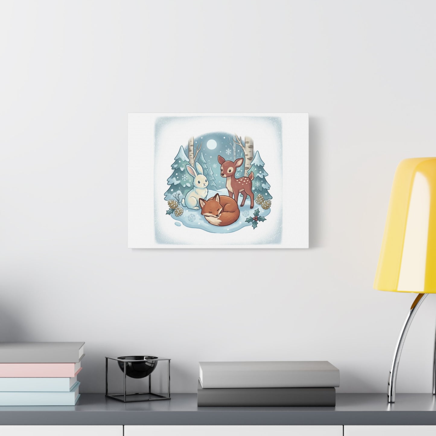 Winter Forest Cute Animal Illustration Canvas | Cozy Critter Wall Art