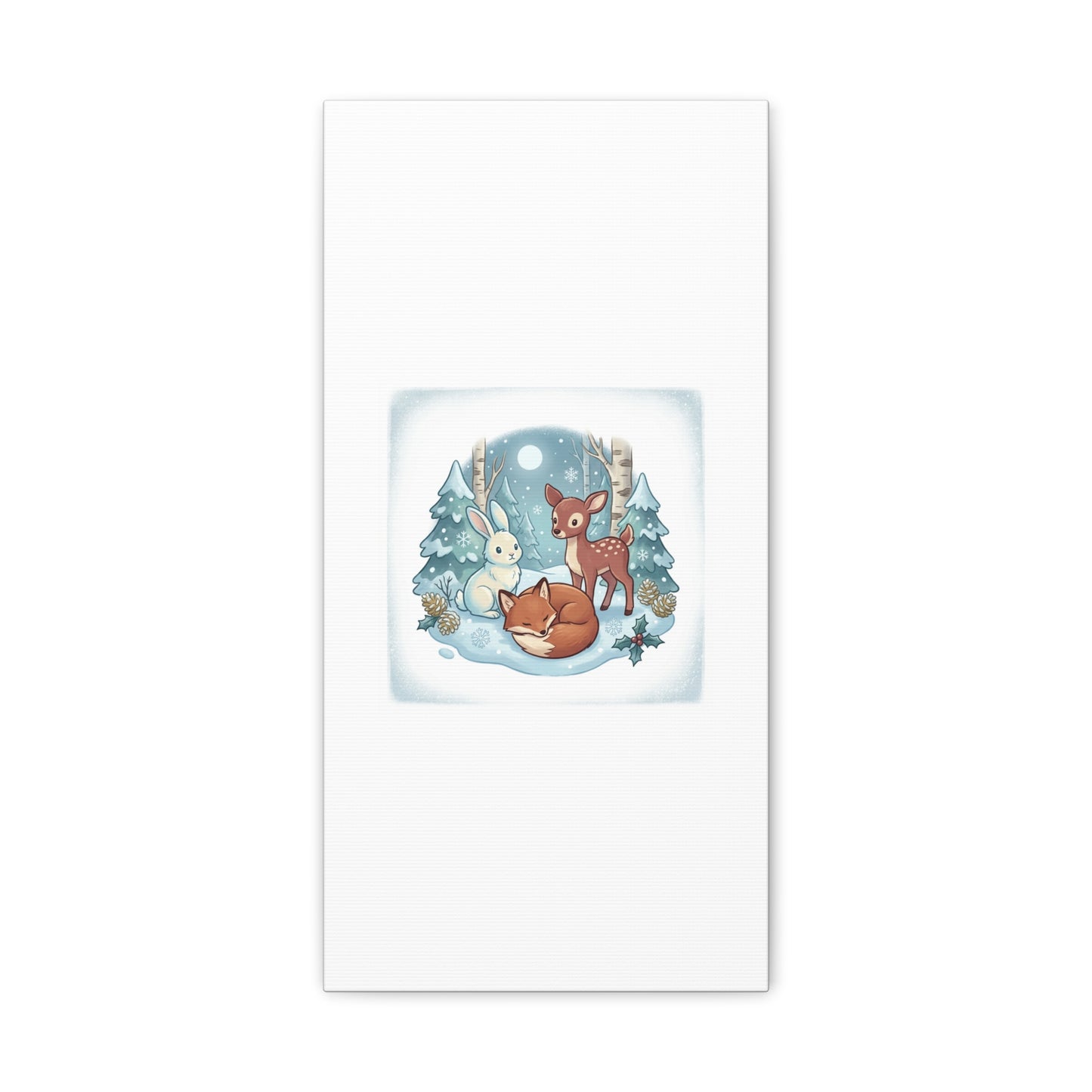 Winter Forest Cute Animal Illustration Canvas | Cozy Critter Wall Art