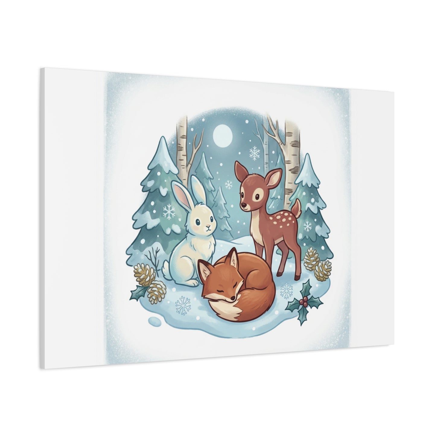 Winter Forest Cute Animal Illustration Canvas | Cozy Critter Wall Art