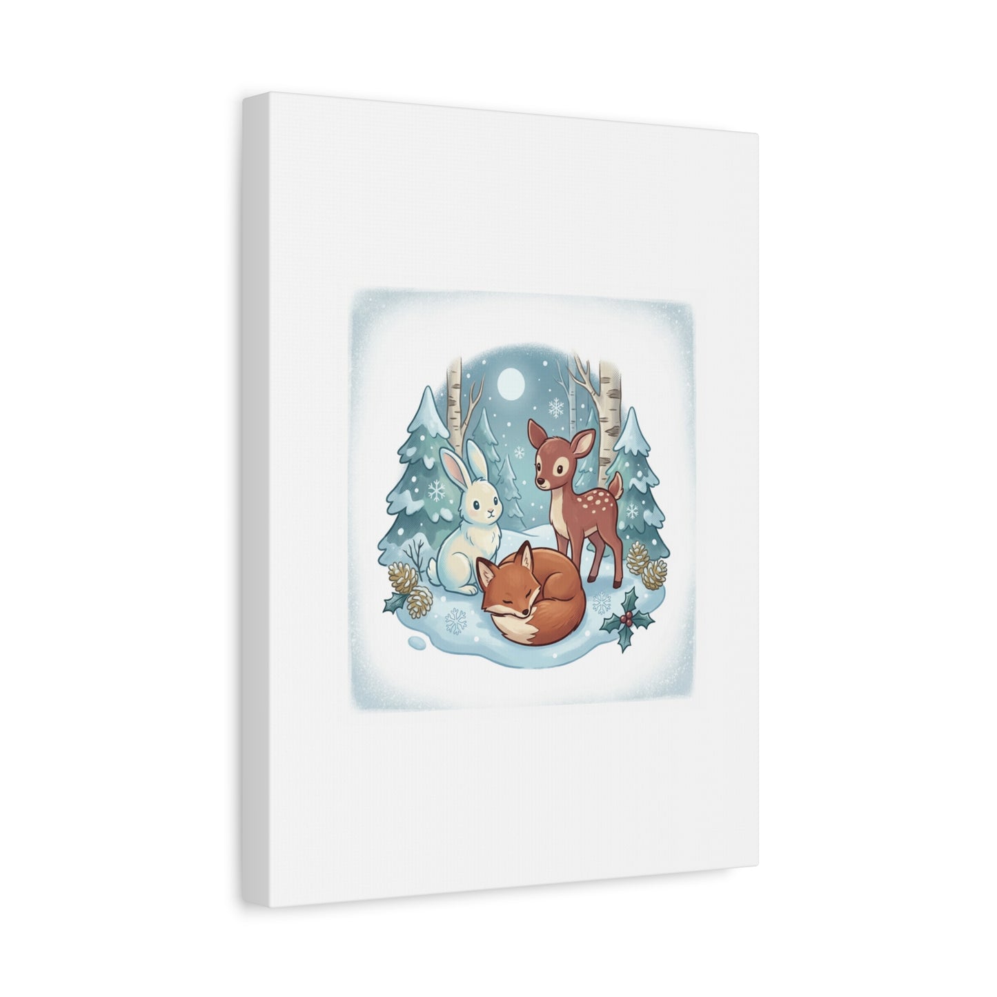 Winter Forest Cute Animal Illustration Canvas | Cozy Critter Wall Art