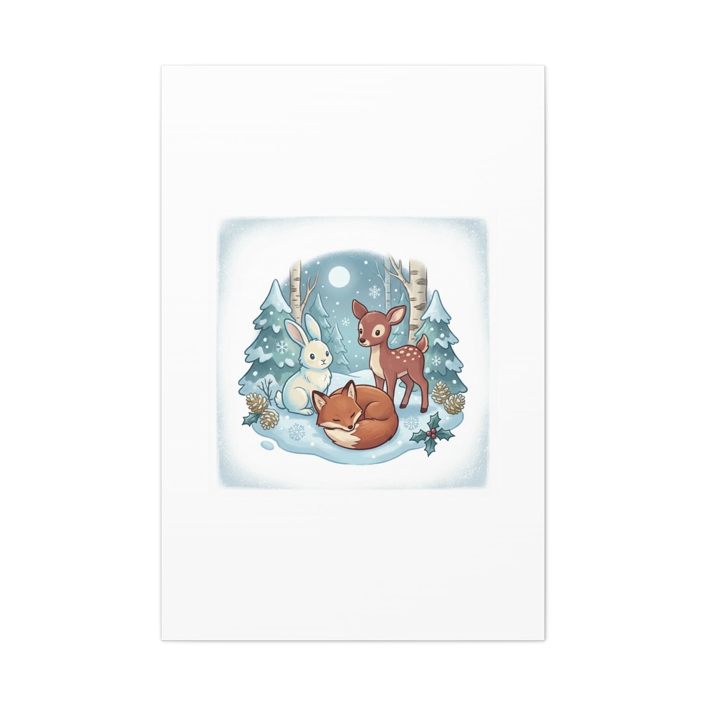 Winter Forest Cute Animal Illustration Canvas | Cozy Critter Wall Art